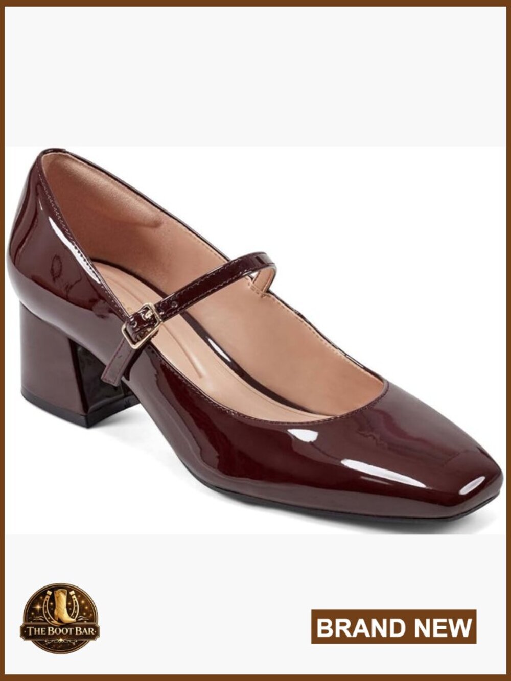 Mary Jane pump with block heel, cushioned insole, adjustable strap
